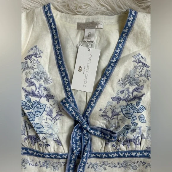 Caroline Constas Ivory and Blue Floral Mini Dress - Picture 14 of 16